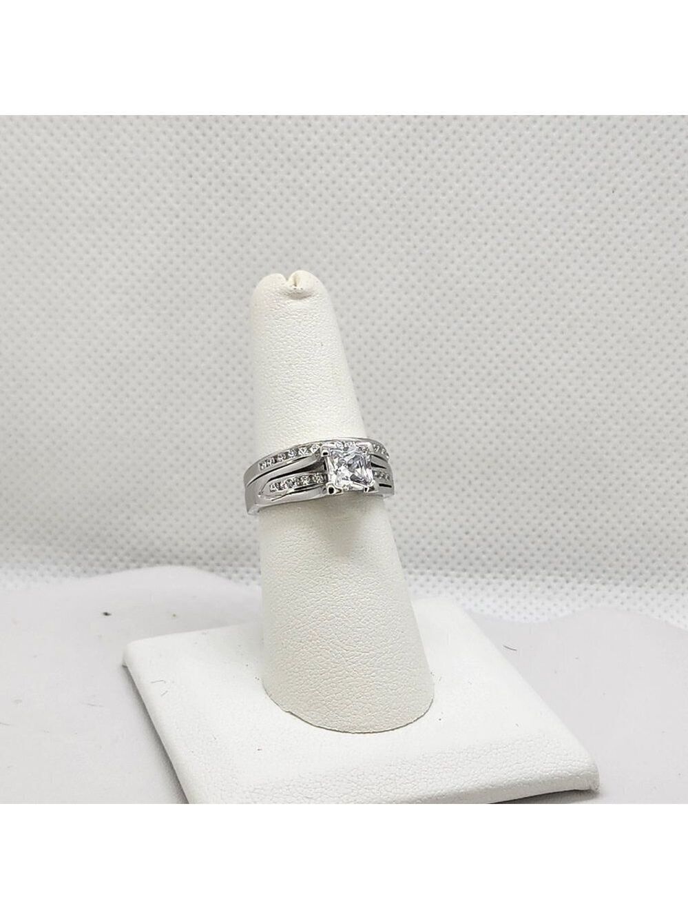 Brand New Sterling Silver Square Gemstone 2pcs Set Ring